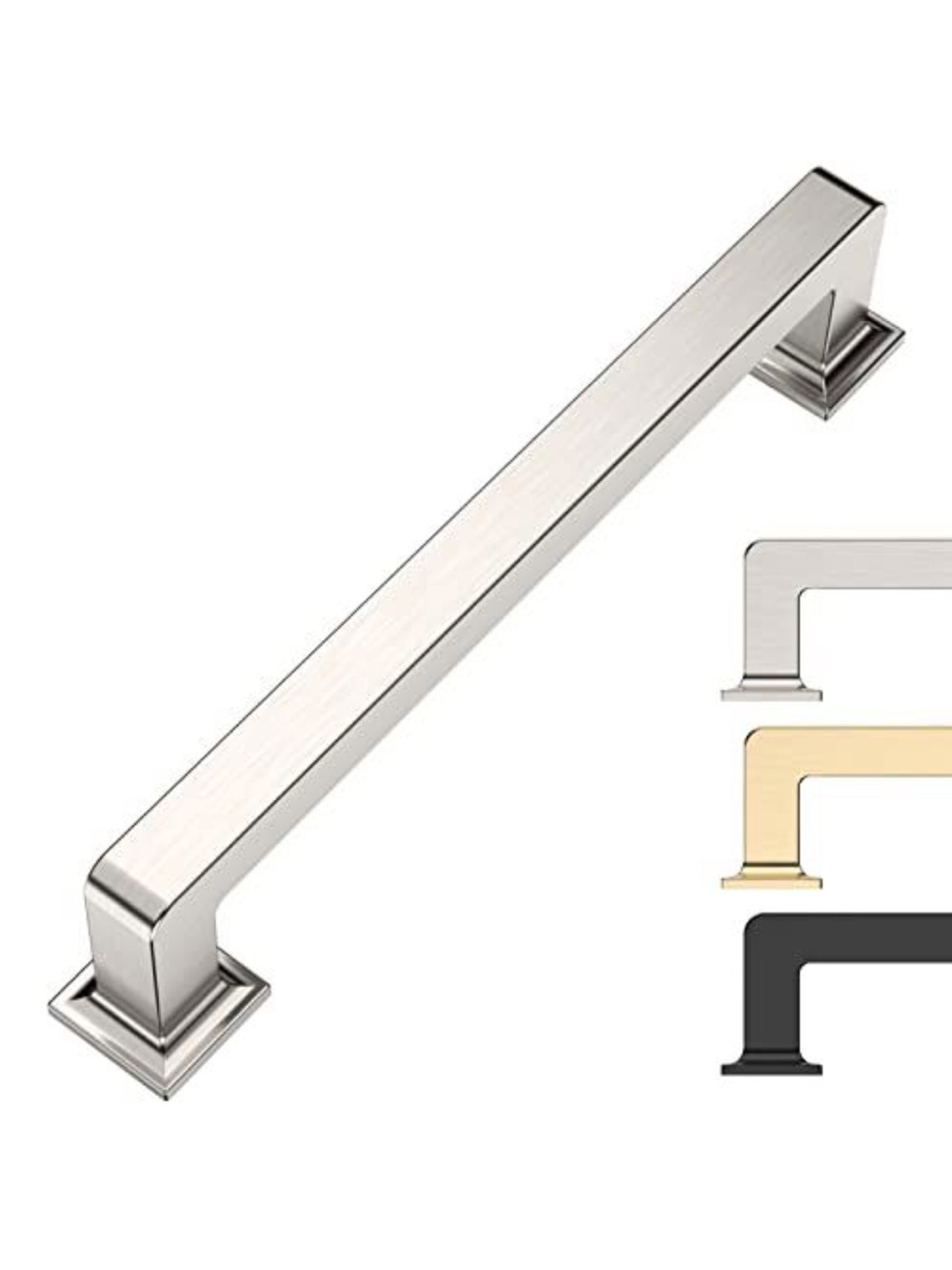 Modern Square Bar Cabinet Pull in Brushed Nickel